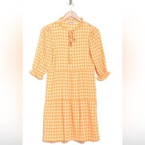 Nanette Lepore Gingham Tie Neck Keyhole 3/4 Sleeve Dress Cottage mini tiered 🌻